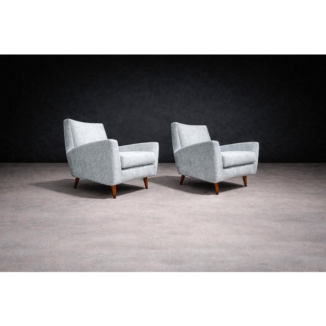 Mid-Century Modern Pair of Armchairs in Hardwood & Light Blue Chenille, Giuseppe Scapinelli, 1950s For Sale - Image 3 of 11