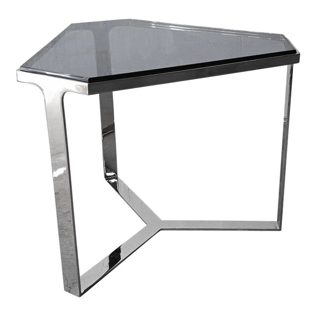 Donghia Kravet Forma Table in Polished Chrome and Smoked Glass - 6 Available For Sale
