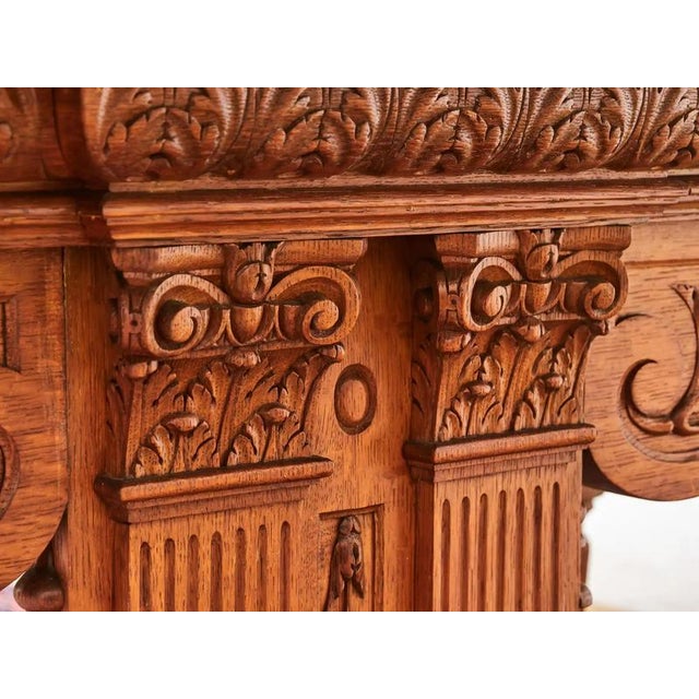 Neo-Gothic Carved Oak Extendable Table For Sale - Image 9 of 13