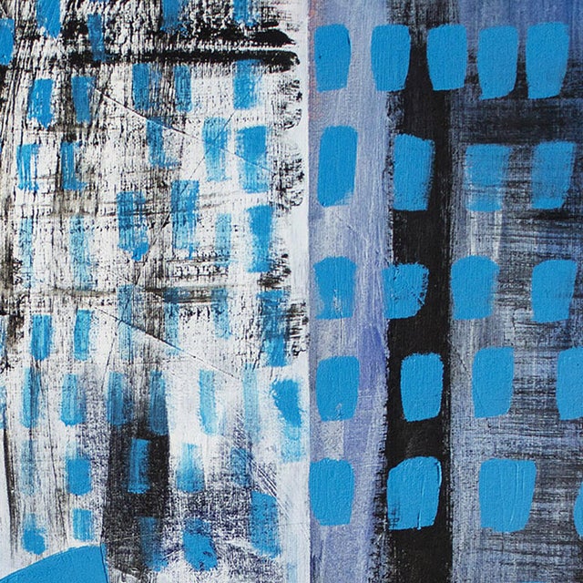 "Behind the Windows" – Abstract Blue Geometric Painting by Nathalie Gribinski For Sale In Chicago - Image 6 of 6