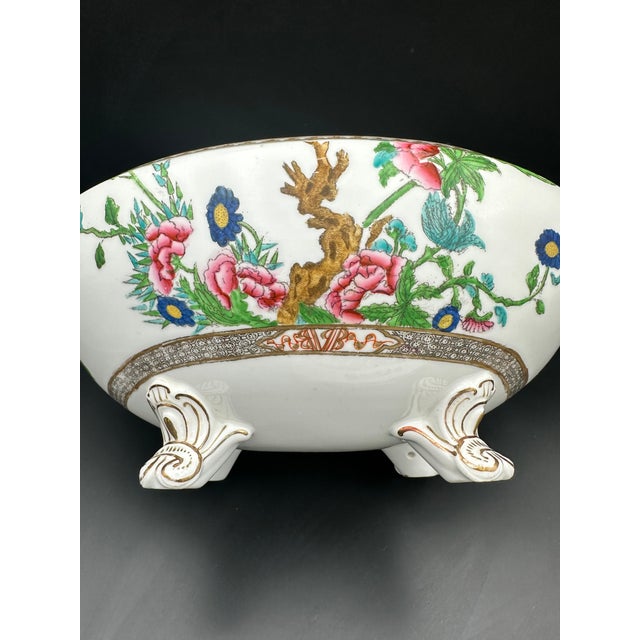 Mid 20th Century Hand Painted Indiana Tree–Style Porcelain Footed Tureen • Floral & Gilt Accents • Ornate Handles • 16" For Sale In Detroit - Image 6 of 8