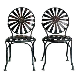 Vintage Boho Wrought Iron “Sunburst” Dining Chairs After Francois Carre - A Pair For Sale