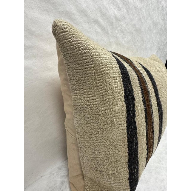 Contemporary Turkish Hemp Pillow Cushion Natural Beige Black Pillow Cushion Cover 16" x 24" For Sale - Image 3 of 4