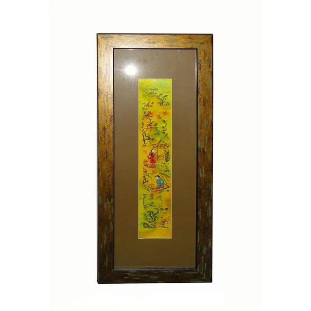 The center vintage hand cross pattern hand embroidery of oriental scenery and kids is reframed. It adds a touch of...
