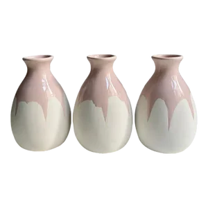 Set of 3 Isaac Mizrahi Pink & White Pottery Vases, 1990's