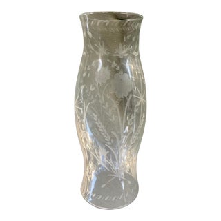 Antique Large Hand Blown Etched Glass Hurricane Shade For Sale