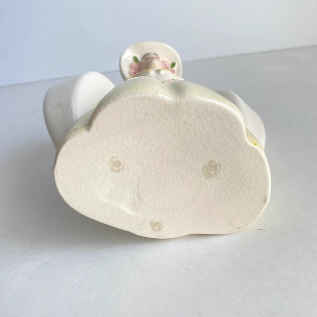 Yellow Vintage Southern Belle Lady Double Vase 1940s Matie Weil Ware California Pottery Yellow Dress For Sale - Image 8 of 10