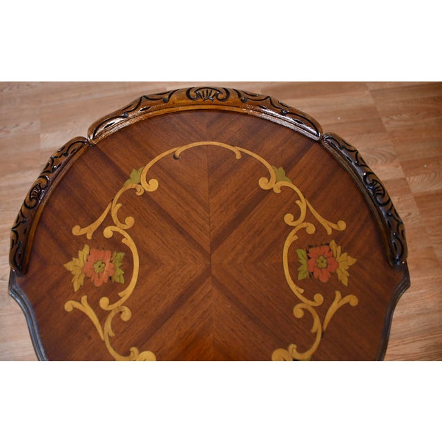 French 1920 Antique French Louis XV Walnut Inlaid 2 Tier Side End Table / Serving Table For Sale - Image 3 of 12