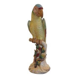 Majolica Earthenware Large Parrot Sculpture Hand Painted For Sale
