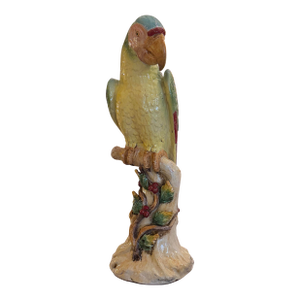 Majolica Earthenware Large Parrot Sculpture Hand Painted