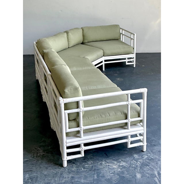 Vintage Rattan and Fabric Sectional Sofa After Ficks Reed For Sale - Image 11 of 18