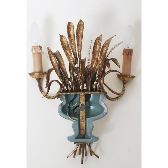 Gold Wall Lamp with Ears of Wheat Crystal Gold and Silver Leaf from Maison Bagues, 1960s For Sale - Image 8 of 12