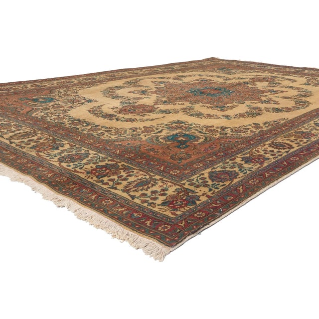 76361 Vintage Persian Tabriz Rug, 08'00 X 11'07. Understated elegance meets Italian Nonna Chic in this vintage Persian...