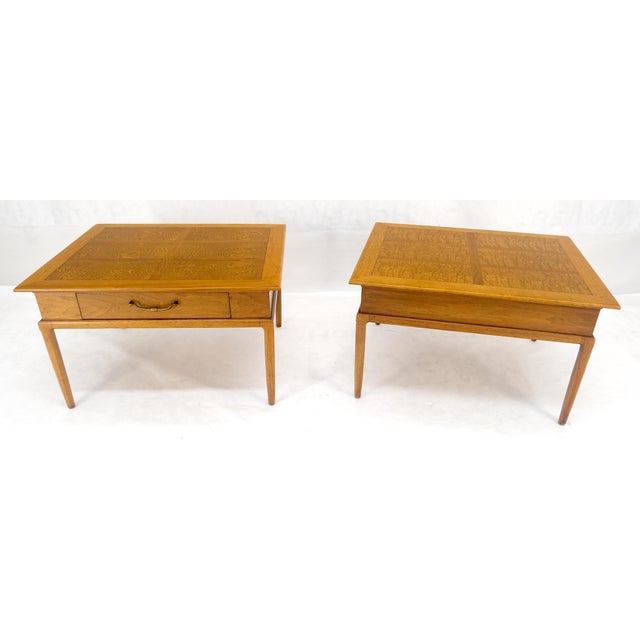 Wood Pair of Fine Blond Tiger Maple Square End Side Lamp Tables One Drawer MINT For Sale - Image 7 of 18