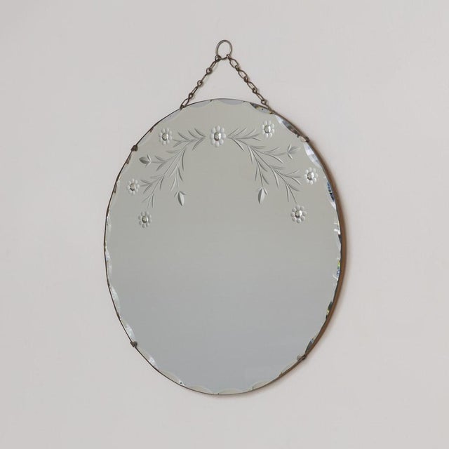 1930s French Art Deco Etched Circular Beveled Mirror For Sale - Image 4 of 12