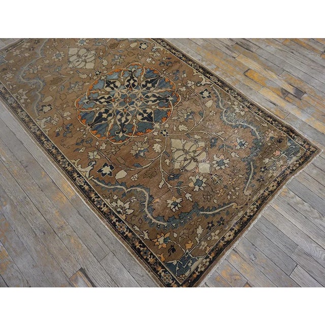 1900 - 1909 Lovely Traditional Camel Color Background and Dark Blue Border Floral Design Century Persian Tabriz Rug For Sale - Image 5 of 11