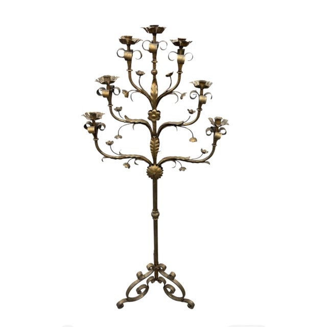 This elegant floor-standing candelabrum features a dramatic multi-light design inspired by classic Italian wrought iron...
