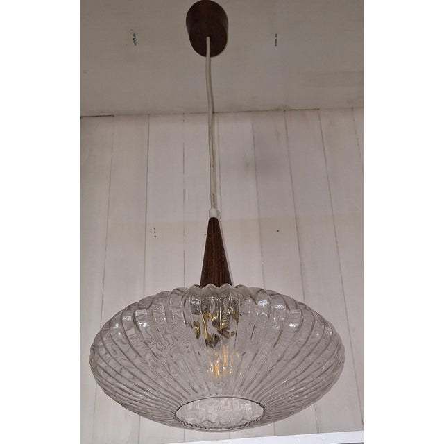 Vintage Pendant Lamp with Ribbed Glass Shade, 1970s For Sale - Image 6 of 9