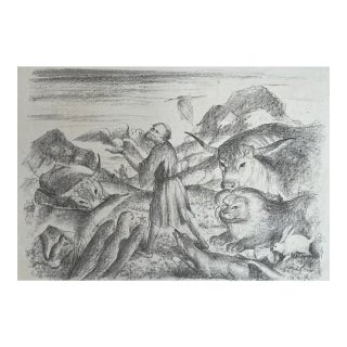 Francis Preaches to the Animals (Saint Francis of Assisi) Lithograph by Walter Teutsch (German/Romanian, 1883–1964) c.1924 For Sale