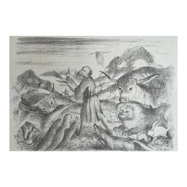 Francis Preaches to the Animals (Saint Francis of Assisi) Lithograph by Walter Teutsch (German/Romanian, 1883–1964) c.1924 For Sale
