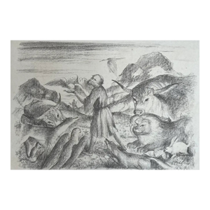 Francis Preaches to the Animals (Saint Francis of Assisi) Lithograph by Walter Teutsch (German/Romanian, 1883–1964) c.1924