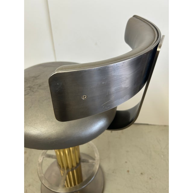 Vintage 1980s Designs for Leisure Ltd. Bar Stools - Postmodern Brass & Chrome Swivel Stools - Pair For Sale In Las Vegas - Image 6 of 8