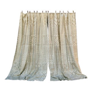 Fortuny Ashanti Gold and Ivory Vintage Curtain - Drapes a Pair For Sale