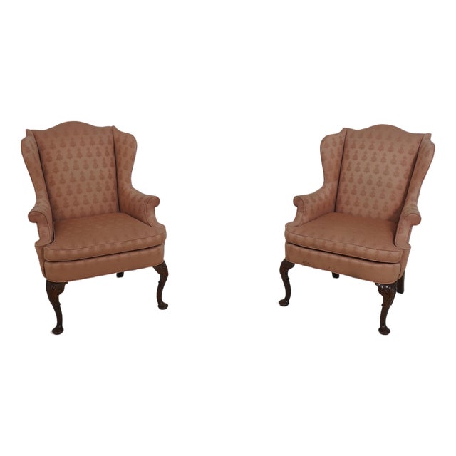 Pair Hickory Chair Co Queen Anne Wing Chairs For Sale