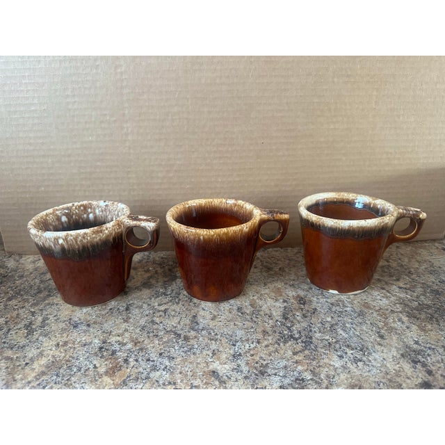 Vintage Brown Drip-Glaze Stoneware Coffee Mugs – Set of 5 For Sale In South Bend - Image 6 of 6