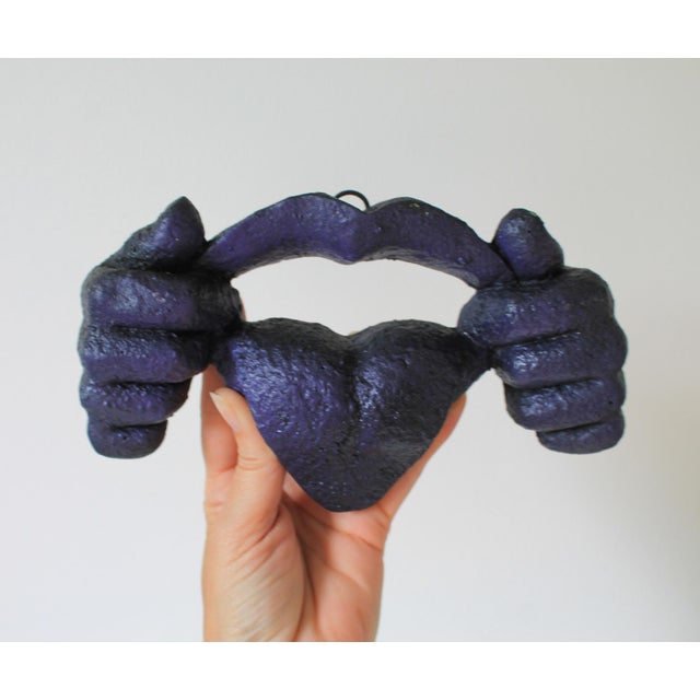 Vintage Purple Plaster Lips, Hands, Tongue Wall Hanging For Sale - Image 4 of 9