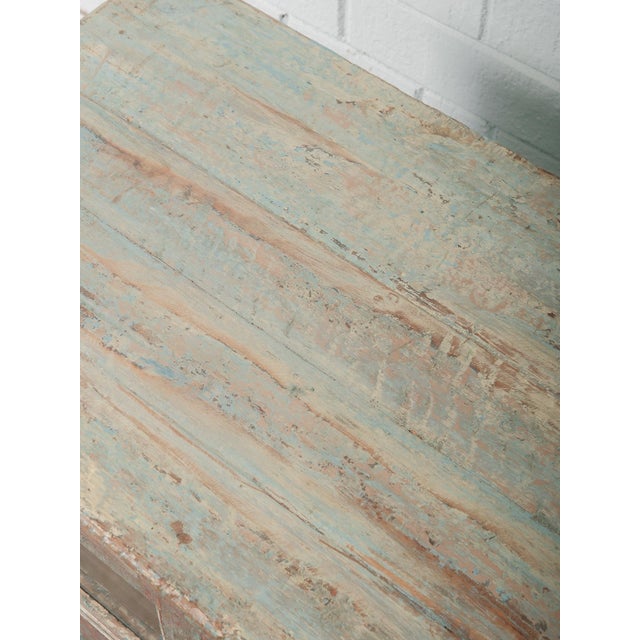 Mid 20th Century Distressed Teal & Red Painted Sideboard Glass-Front Storage Cabinet For Sale - Image 4 of 6