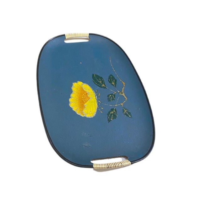 Vintage Mid-Century Turquoise Fiberboard Large Oval Serving Tray For Sale In Charleston - Image 6 of 8