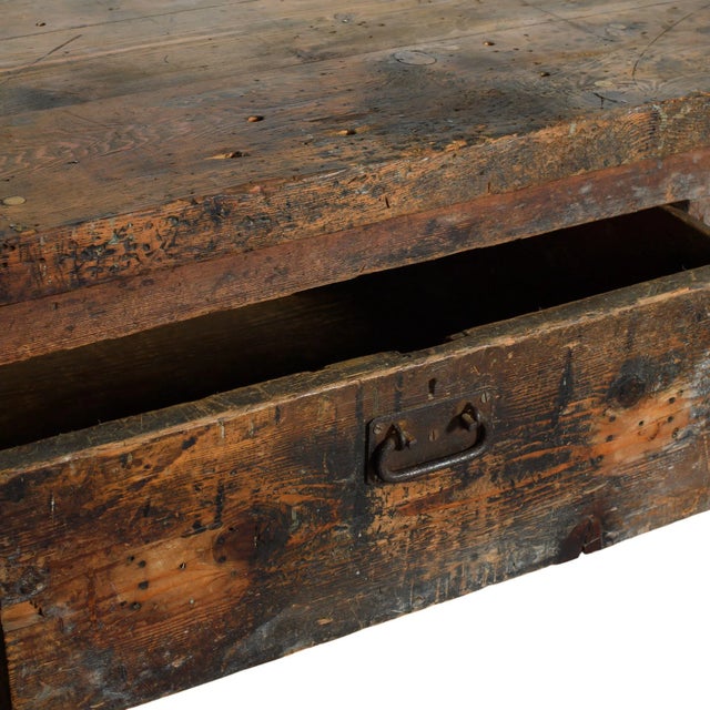 Vintage European Workbench WithDrawer For Sale - Image 4 of 4