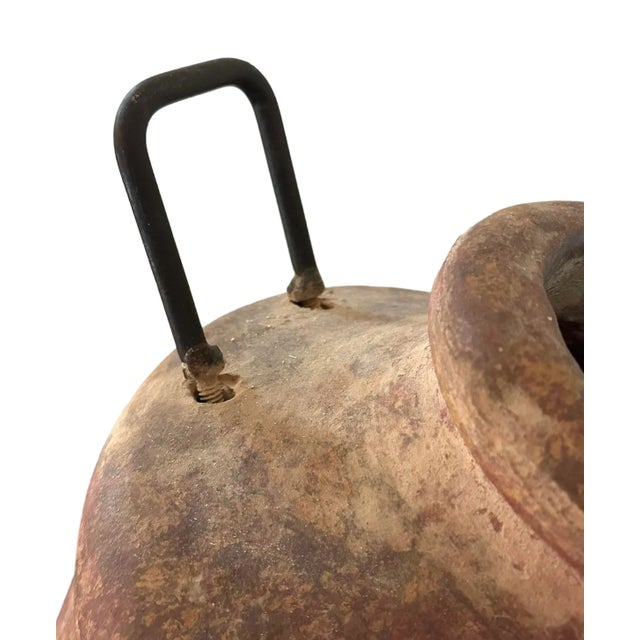 Rustic 2000s Terracotta Pottery Vase With Metal Handles For Sale - Image 3 of 4