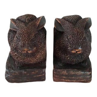 Vintage Cast and Stained Resin Rabbit Bookends - a Pair For Sale