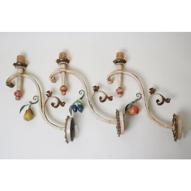 Metal Large Hand-Forged Country House Wall Lamps with Apple, Plum and Pear, 1970s, Set of 3 For Sale - Image 7 of 16