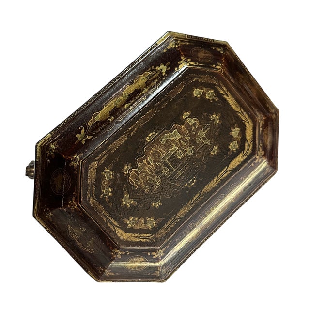 Brown Antique Louis XV Chinese Gilt Lacquerware Tea Caddy Box W/Carved Dragon Feet For Sale - Image 8 of 12