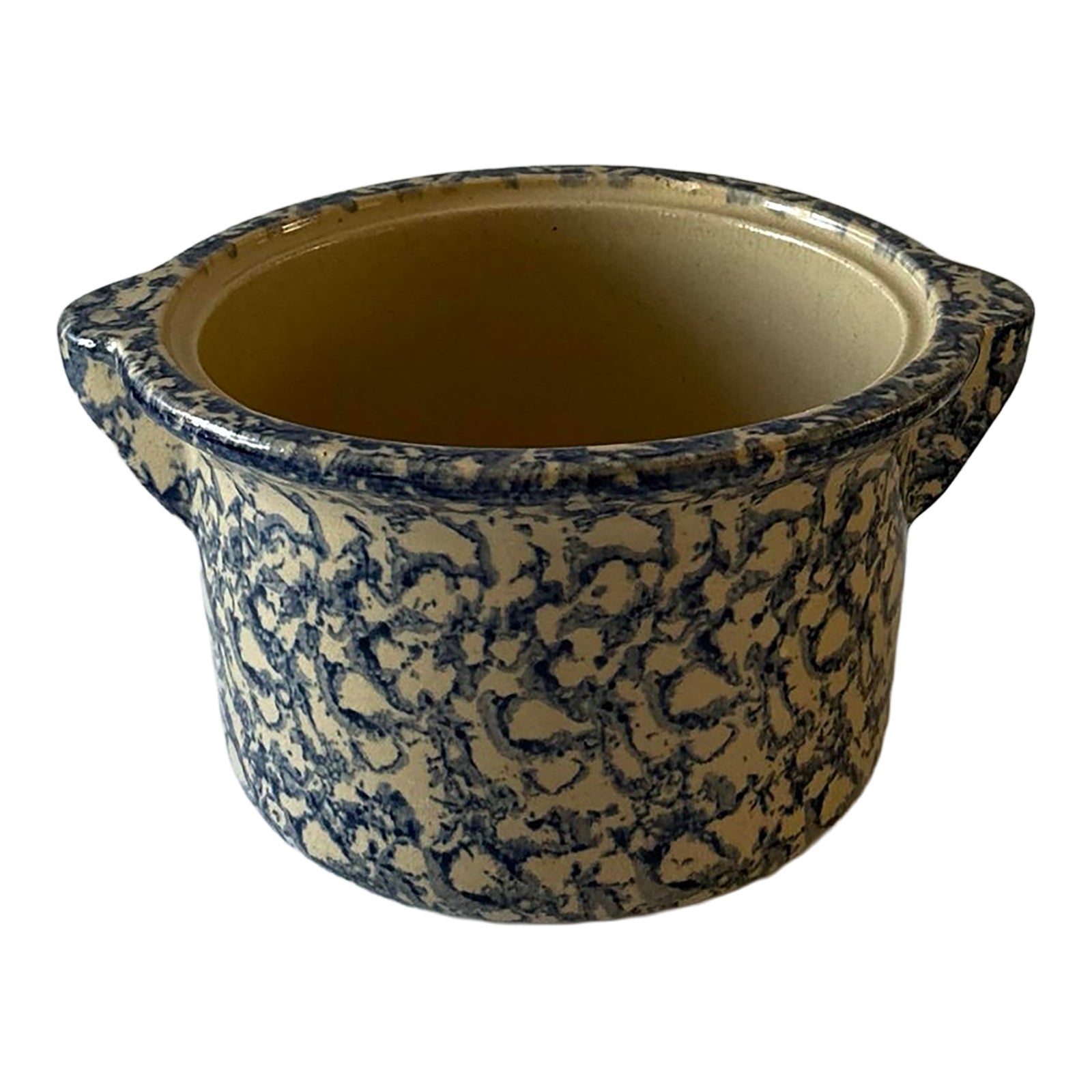 Vintage Robinson Ransbottom Blue Spongeware Bean Pot | Chairish