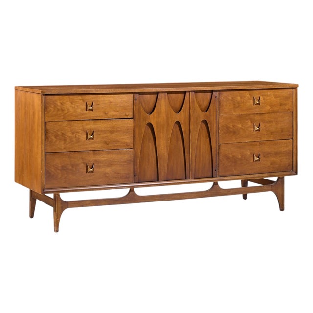 Broyhill Brasilia Mid Century Walnut 9 Drawer Lowboy Dresser For Sale