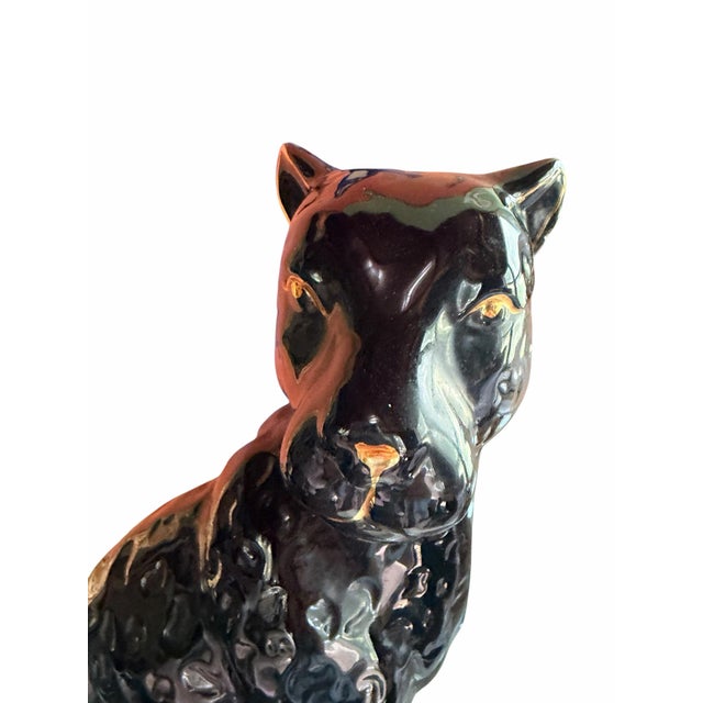 Vintage Black Ceramic Cat Cheetah Panther Statue Gold Accent Panther Sculpture |Hollywood Regency Animal Figurine For Sale - Image 11 of 11