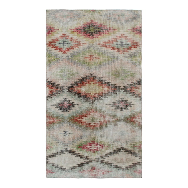 1960s Vintage Turkish Rug in White With Colorful Geometric Patterns, Distressed For Sale