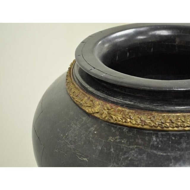 Early 20th Century French Empire Style Tessellated Stone Marble Pedestal Stand Planter With Lions For Sale - Image 10 of 12