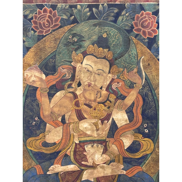 Ornamental & Decorative Materials Tibetan Buddhist Yab-Yum Thangka Painting, Framed For Sale - Image 7 of 12