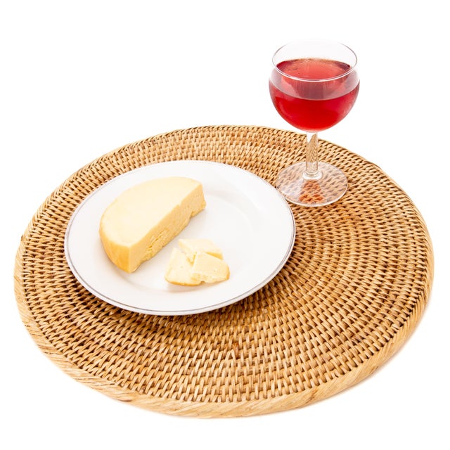 Boho Chic Artifacts Rattan Round Placemat 14" For Sale - Image 4 of 4