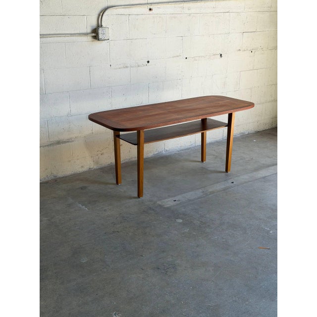 Brown Danish Mid Century Modern Teak Coffee Table With Lower Shelf 1960s For Sale - Image 8 of 9