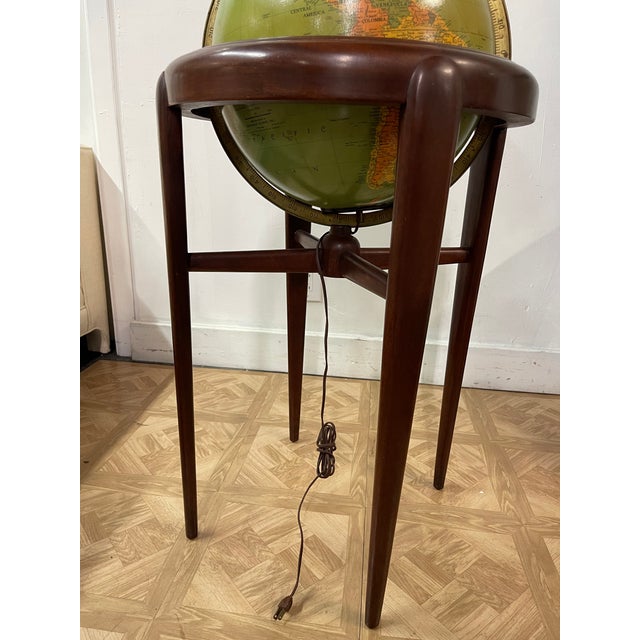 Mid Century Replogle Glass Globe Mahogany Stand | Chairish
