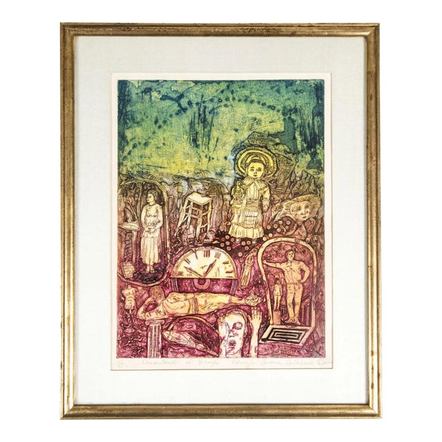 Late 20th Century Numbered 52/70 Drawing With Giltwood Frame . For Sale