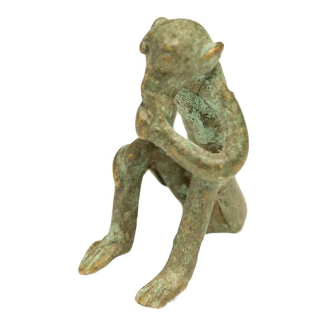 Vintage African Oxidized Bronze Sitting Monkey For Sale