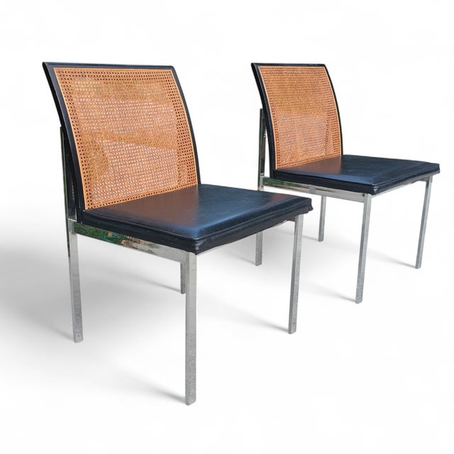 Vintage Paul McCobb Planner for Lane Furniture Wicker Caned Chrome Chairs- A Pair For Sale - Image 17 of 18