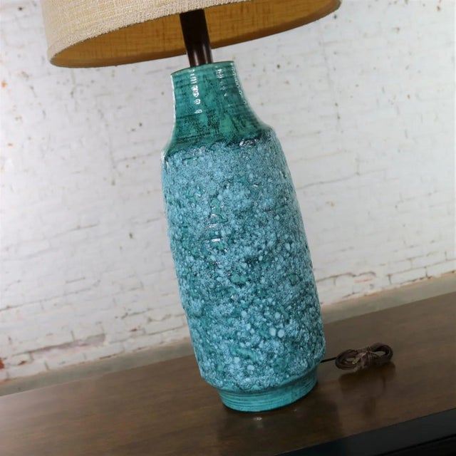 Mid 20th Century Mid Century Modern Table Lamp Large Turquoise Lava Glaze Ceramic After Fantoni For Sale - Image 9 of 13